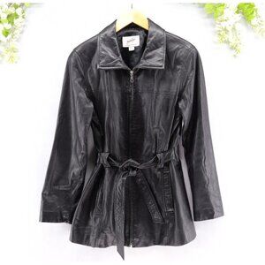 Jacqueline Ferrar Women's Leather Trech Lambskin Jacket Coat Black Sz S